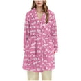 thumbnail image 1 of successthop Womens Plus Flannel Robe Fuzzy Pajamas Belted Knee Length Shawl Collar Fish Bathrobe with Pockets Pink 2XL, 1 of 3