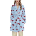 thumbnail image 1 of successthop Womens Plus Flannel Robe Fuzzy Pajamas Belted Knee Length Shawl Collar Heart Bathrobe with Pockets Blue M, 1 of 3