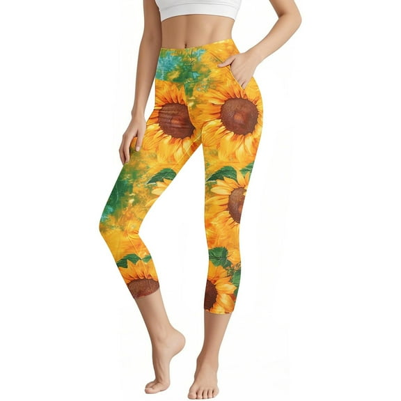 successthop Womens Plus Size Leggings Casual Loose Capri Capris with Pockets Yoga Elastic Pants Floral Bottoms 3XL