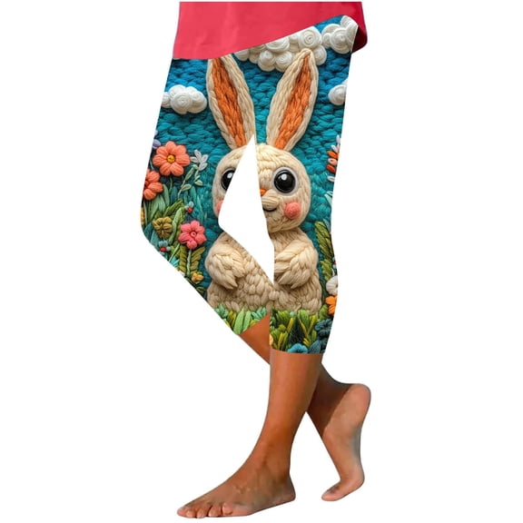 successthop Womens Plus Size Leggings Easter Casual Capri Pants Yoga Bottoms Rabbits Lightweight Festival Capris XL