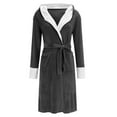 thumbnail image 1 of successthop Womens Plus Size Robe for Winter FLeece Fuzzy Pajamas Belted Long Color Block Bathrobe with Pockets Gray 2XL, 1 of 6
