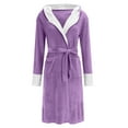 thumbnail image 1 of successthop Womens Plus Size Robe for Winter FLeece Fuzzy Pajamas Belted Long Color Block Bathrobe with Pockets Purple, 1 of 6