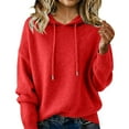 thumbnail image 1 of successthop Womens Plus Size Sweaters Slim Drawstring Hood Clothes Ribbed Cuffs Long Sleeve Knitwear Solid Tops Red, 1 of 5