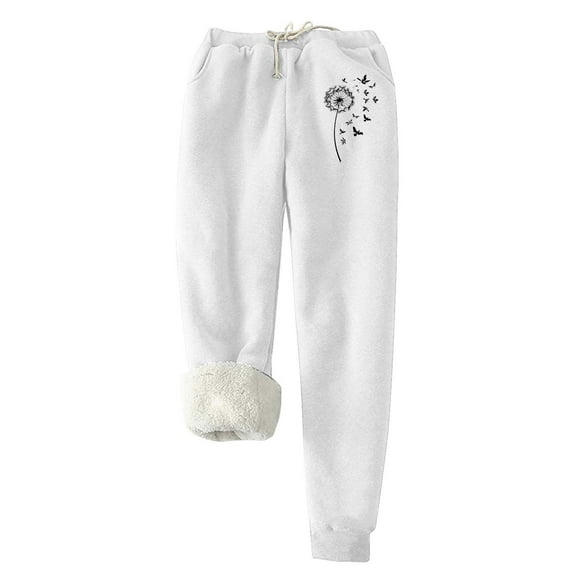 successthop Womens Plus Size Sweatpants Fleece Pants with Pockets Solid ELastic Waist Joggers Drawstring Trousers White