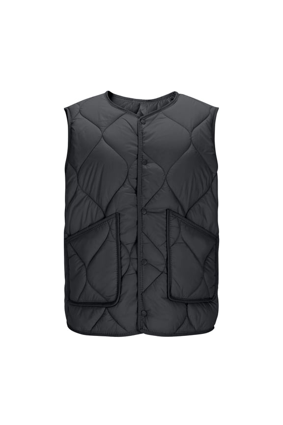 Womens Plus Size Vests for Winter Quilted Plus Size Coat with Pockets Snap Outwear Solid Warm Clothes Black