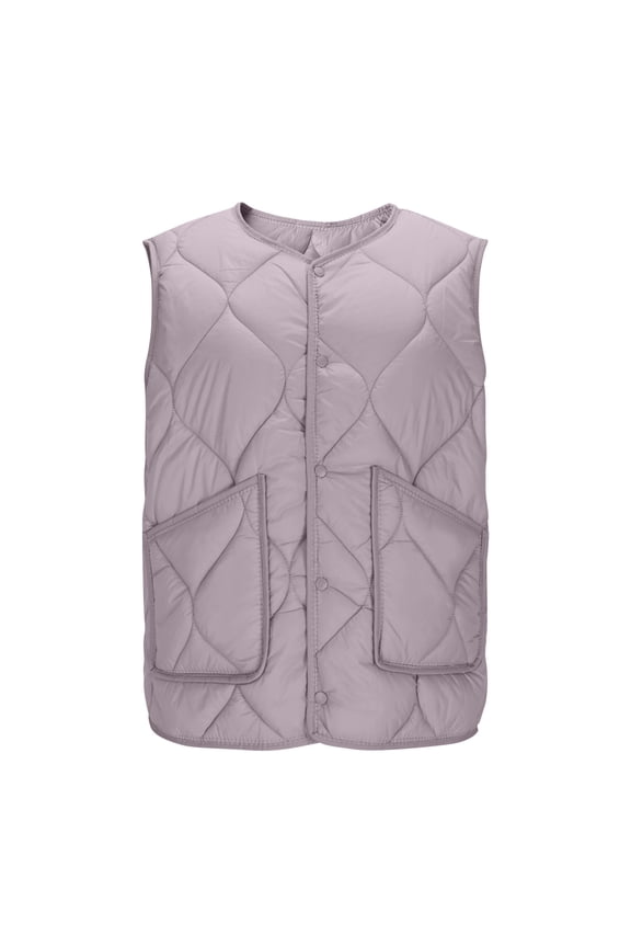 Womens Plus Size Vests for Winter Quilted Plus Size Coat with Pockets Snap Outwear Solid Warm Clothes Purple