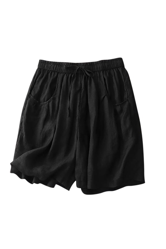 Womens Pull On Shorts with Pockets Linen Drawstring Plus Size Shorts Wide Leg Breathable Vacation Clothes