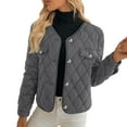 thumbnail image 1 of successthop Womens Quilted Down Jacket Quilted Oversized Outwear Fake Pocket Button Long Sleeve Coat Solid Clothes Gray, 1 of 9