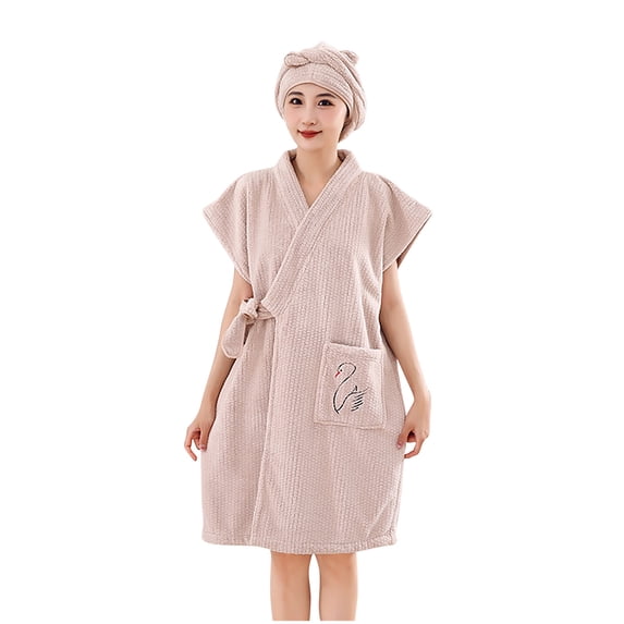 successthop Womens Robes Lightweight with Pockets and Shower Cap FLeece Fuzzy Bathrobe Belted Winter Sleepwear Brown