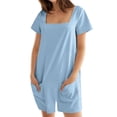 thumbnail image 1 of successthop Womens Romper Shorts Loose Square Neck Short Sleeve One Piece Solid Lightweight Lounge Wear with Pockets M, 1 of 5