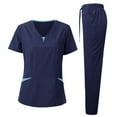 thumbnail image 1 of successthop Womens Scrub Sets Casual Short Sleeve V Neck Tops and Drawstring Pant Solid Two Pieces with Pockets Blue XL, 1 of 2