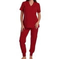 thumbnail image 1 of successthop Womens Scrub Sets Workwear Short Sleeve V Neck Top and Pant for Work Solid Casual Outfits with Pockets Red L, 1 of 2