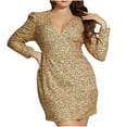 thumbnail image 1 of successthop Womens Sequin Dresses Party Wear Plus Size Bodycon Long Sleeve Ladies Short Dressy V Neck Slim Dress Brown, 1 of 9