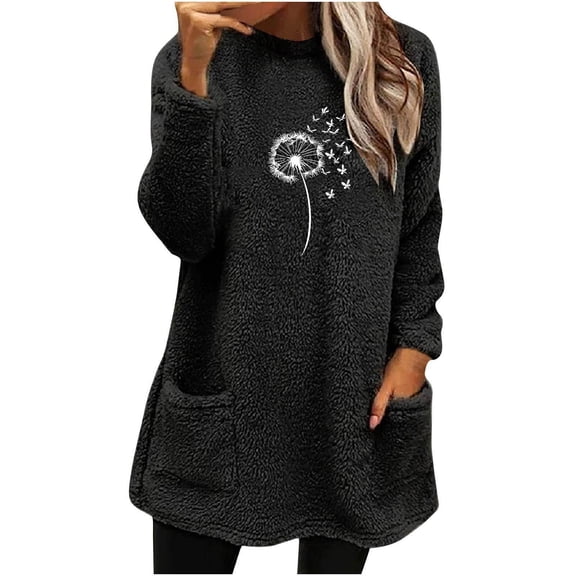 successthop Womens Shirt Plus Size Double Faced Fleece Long Sleeve Top Crewneck Sweater with Pocket Fall Winter Clothes