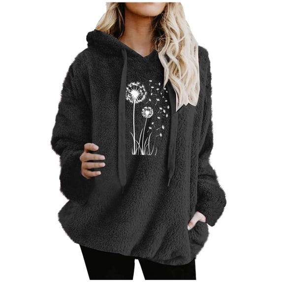 successthop Womens Shirt with Pocket Plus Size Double Faced Fleece Long Sleeve Tunic Top Drawstring Hooded Tee Clothes L