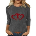 thumbnail image 1 of successthop Womens Shirts Graphic Ribbed 3/4 Sleeve Top Oversized Crewneck Pullover T Shirt Loose Heart Clothes Gray S, 1 of 5