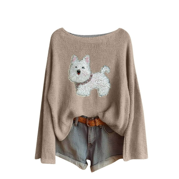 successthop Womens Shirts Graphic Ribbed Long Sleeve T Shirts Crewneck Pullover Topss Print Fall Winter Clothes Brown