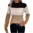 thumbnail image 1 of successthop Womens Striped Sweater Knitted Long Sleeve Outwear Crewneck Casual Pullover Top Color Block Clothes Brown M, 1 of 6