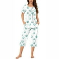 thumbnail image 1 of successthop Womens Summer Pajamas Plus Size Lightweight Floral Short Sleeve with Pockets Button 2 Piece Capri Loungewear 2XL Blue, 1 of 6