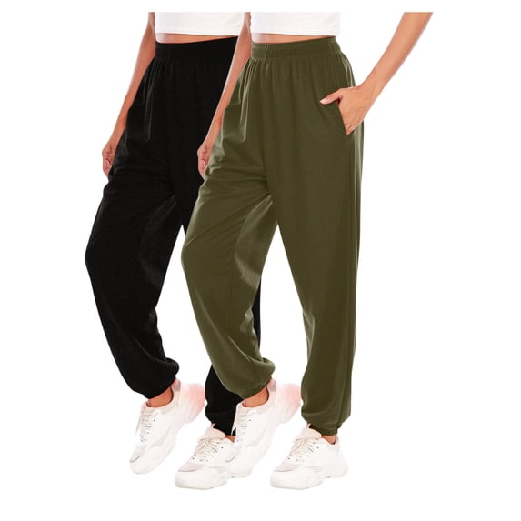 successthop Womens Sweatpants with Pockets 2 Pack Pants with Pockets Solid ELastic Waist Joggers Trousers