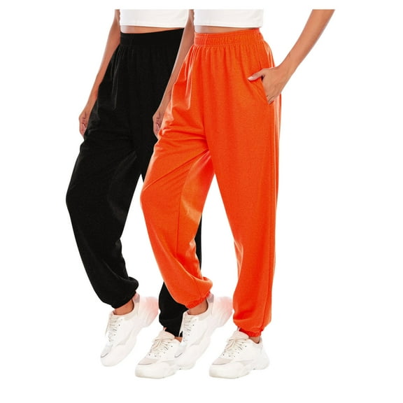 successthop Womens Sweatpants with Pockets 2 Pack Pants with Pockets Solid ELastic Waist Joggers Trousers