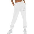 thumbnail image 1 of successthop Womens Sweatpants with Pockets Fleece Pants with Pockets Printed Elastic Sportpants Drawstring Trousers White, 1 of 4
