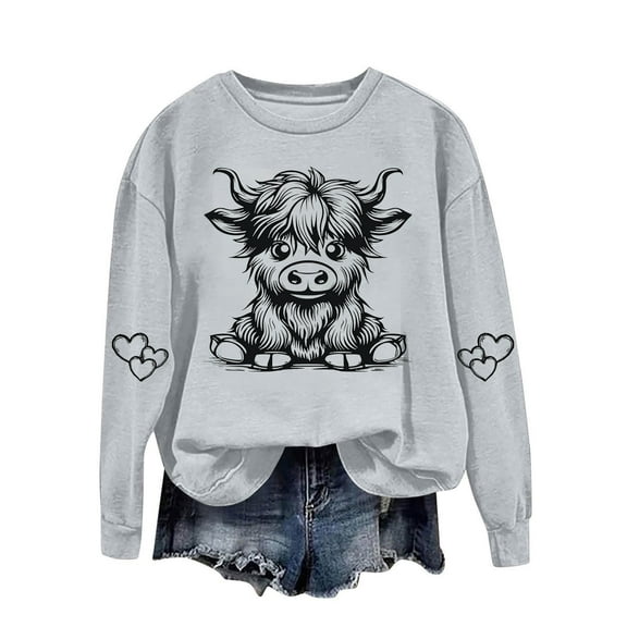 successthop Womens Sweatshirt Vintage Cow Crewneck Long Sleeve Sweatshirts Casual Pullover Tops Graphic Print Blouse