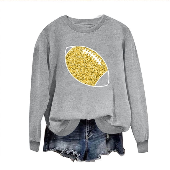 successthop Womens Sweatshirts Football Rugby Game Day Crewneck Long Sleeve Tops Pullover Sweaters Print Athleisure Gray
