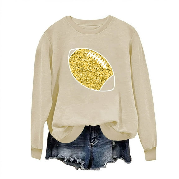 successthop Womens Sweatshirts Football Rugby Game Day Crewneck Long Sleeve Tops Pullover Sweaters Print Athleisure S