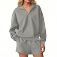 thumbnail image 1 of successthop Womens Sweatsuit Quarter Zipper Long Sleeve Sweatshirt and Shorts with Pockets Solid Fall Winter Tracksuit S, 1 of 7
