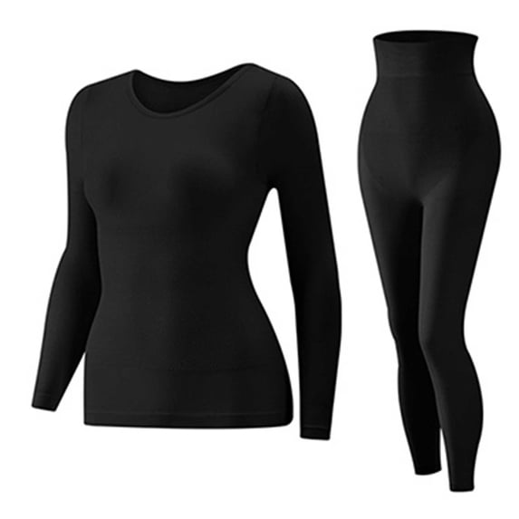 successthop Womens Thermal Underwear Long Johns Lightweight Long Sleeve Crewneck Tops with Padding and Leggings Black