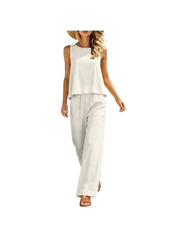 Womens Travel Outfits for Airplane 2 Piece Set Vacation Travel Suit Summer Beach Clothes with Pockets Beige
