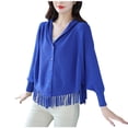 thumbnail image 1 of successthop Womens V Neck Knit Sweaters Fleece Long Sleeve Cardigan Fringe Stylish Outwear Button Boho Solid Clothes, 1 of 2