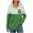 thumbnail image 1 of successthop Womens V Neck Shirts Long Sleeve Tunic Tops Button Pullover T Shirts Color Block Casual Clothes Green L, 1 of 7