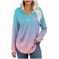 thumbnail image 1 of successthop Womens V Neck Shirts Long Sleeve Tunic Tops Button Pullover T Shirts Print Casual Clothes Blue 2XL, 1 of 7