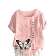 thumbnail image 1 of successthop Womens V Neck T Shirts Short Sleeve Casual Plus Size Tops Button Lightweight Shirts Floral Clothes Pink 5XL, 1 of 5
