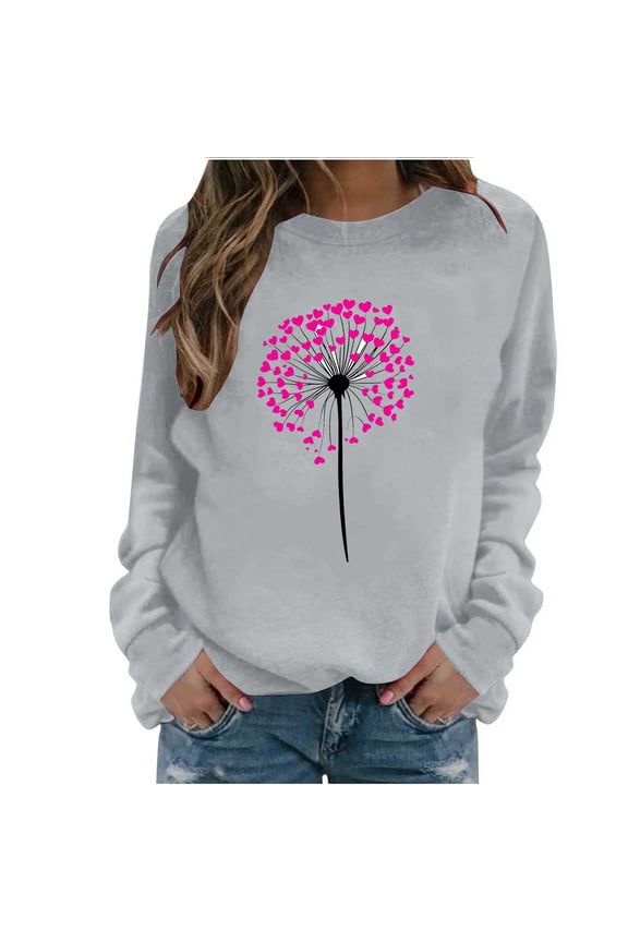Womens Valentine Sweatshirt Heart Fleece Crewneck No Hood Long Sleeve Pullover Tops Stylish Jumper L