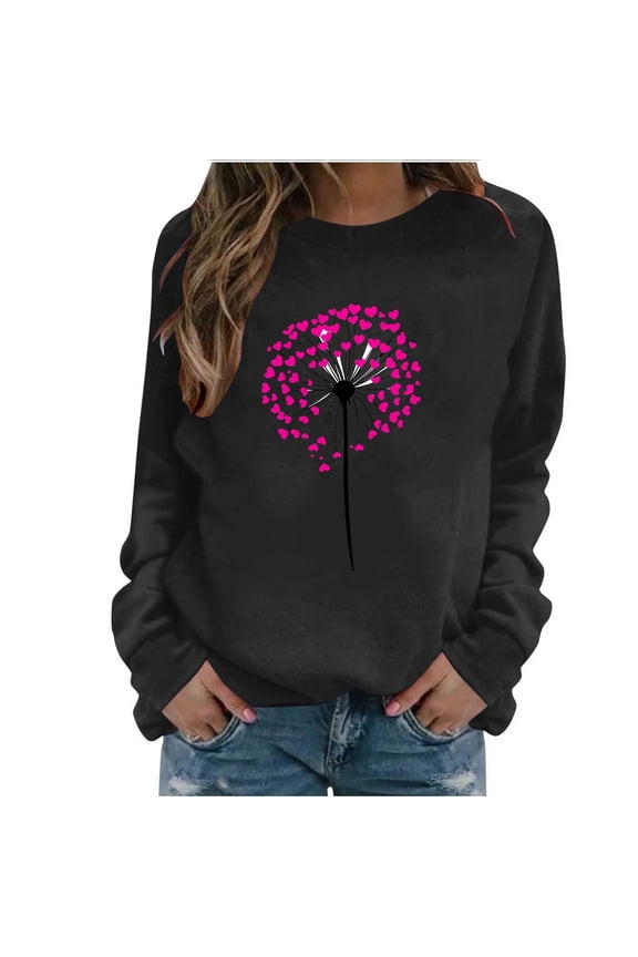 Womens Valentine Sweatshirt Heart Fleece Crewneck No Hood Long Sleeve Pullover Tops Stylish Jumper M