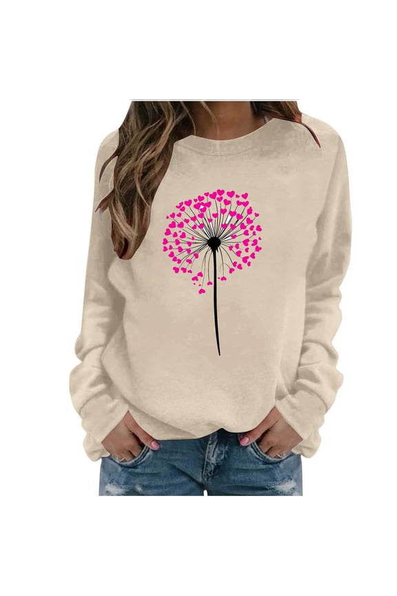 Womens Valentine Sweatshirt Heart Fleece Crewneck No Hood Long Sleeve Pullover Tops Stylish Jumper XL