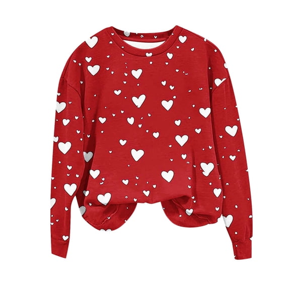 successthop Womens Valentine Sweatshirt White Heart Fleece Oversized Crewneck No Hood Pullover Tops Long Sleeve Jumper M