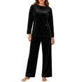 thumbnail image 1 of successthop Womens Velvet Sweatsuit Set 2 Piece Casual Long Sleeve Crewneck Pullover Tops and Pant Solid Tracksuit, 1 of 7