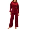 thumbnail image 1 of successthop Womens Velvet Sweatsuit Set 2 Piece Casual Long Sleeve Crewneck Pullover Tops and Pant Solid Tracksuit, 1 of 7