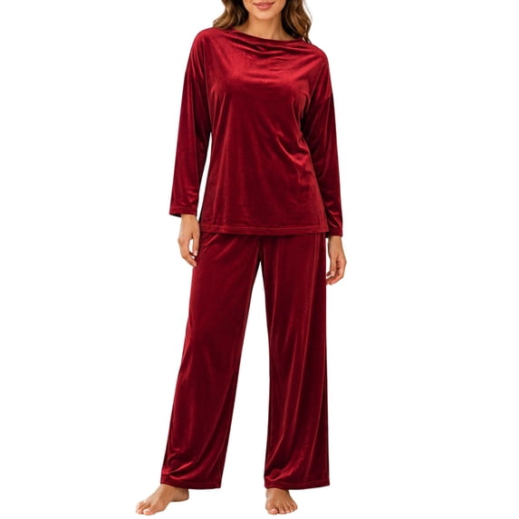 successthop Womens Velvet Sweatsuit Set 2 Piece Casual Long Sleeve Crewneck Pullover Tops and Pant Solid Tracksuit