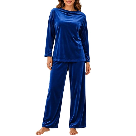 successthop Womens Velvet Sweatsuit Set 2 Piece Casual Long Sleeve Crewneck Pullover Tops and Pant Solid Tracksuit