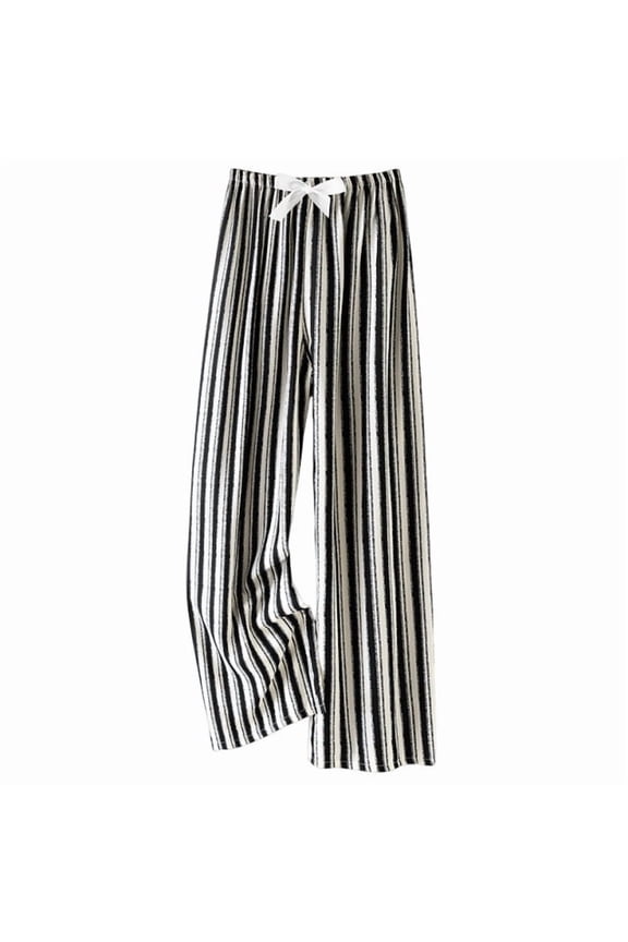 Womens Wide Leg Dress Pants Pull on Holiday Palazzo Pant Drawstring Trousers Black and White Stripe Clothes