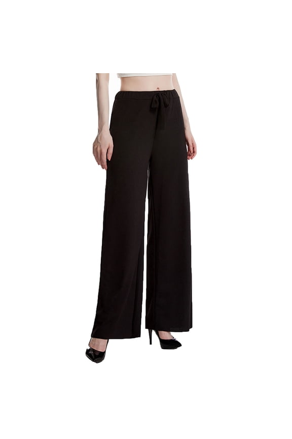 Womens Wide Leg Dress Pants with Pockets for Work Stretchy Slacks Drawstring Trousers Knit Ribbed Clothes S