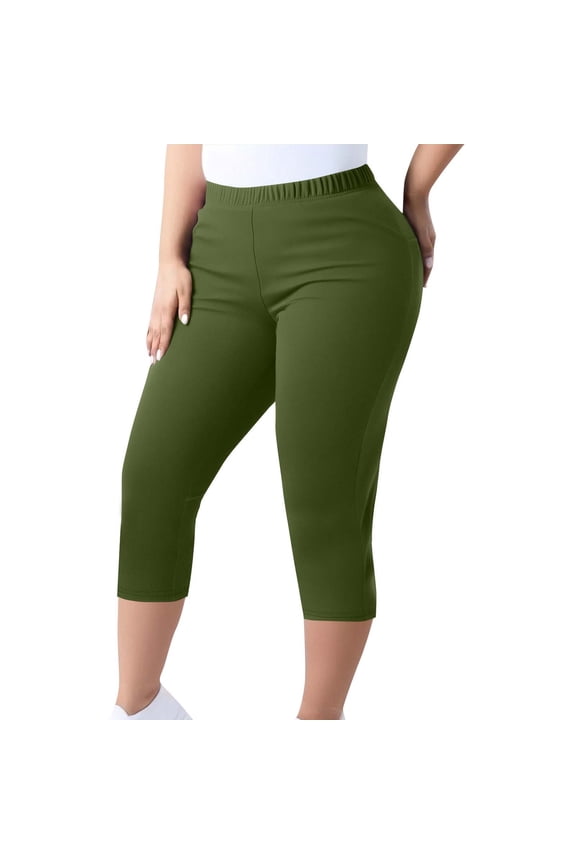 Womens Workout Leggings with Pockets Plus Size Capri Pant Elastic Waist Trousers Summer Workout Clothes L