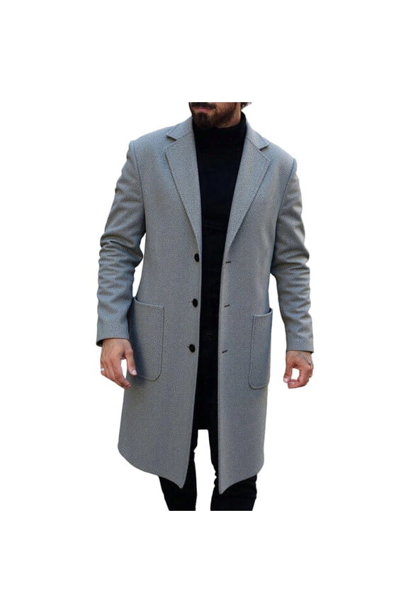 Wool Blend Coat Men Notched Lapel Jackets with Pockets Single Breasted Trendy Clothes Solid Trench Gray S