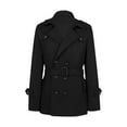 thumbnail image 1 of successthop Wool Blend Coat Men Windbreaker Notched Lapel Trench with Pockets Double Breasted Trendy Belted Jacket Black, 1 of 8