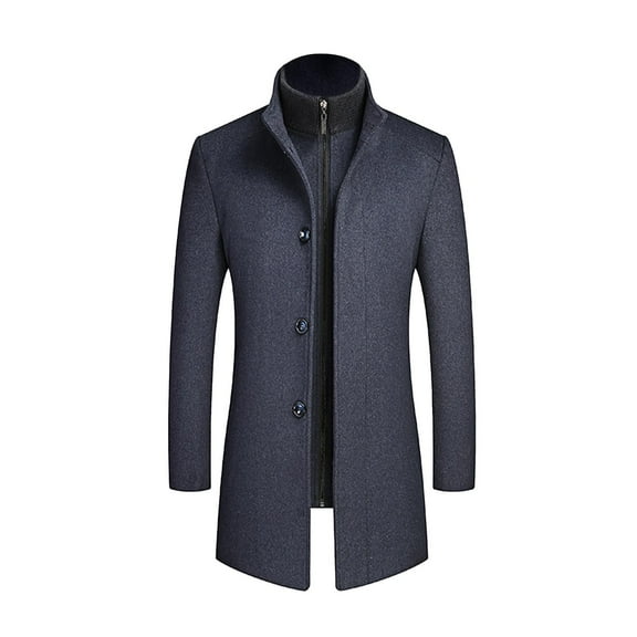 successthop Wool Coat Vintage Men Vintage Plus Size Windbreaker Notched Lapel Zipper Casual Outwear Solid Jacket Gray XL